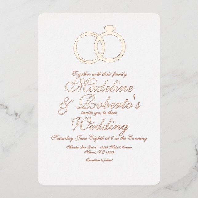 Pretty Script Rose Gold Rings Foil Pressed Wedding (Front)