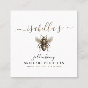 Pretty Script Signature Gold Bee Skincare Products Square Business Card