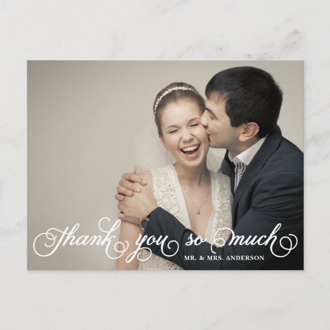 Pretty Script Wedding Photo Thank You Postcard (Front)