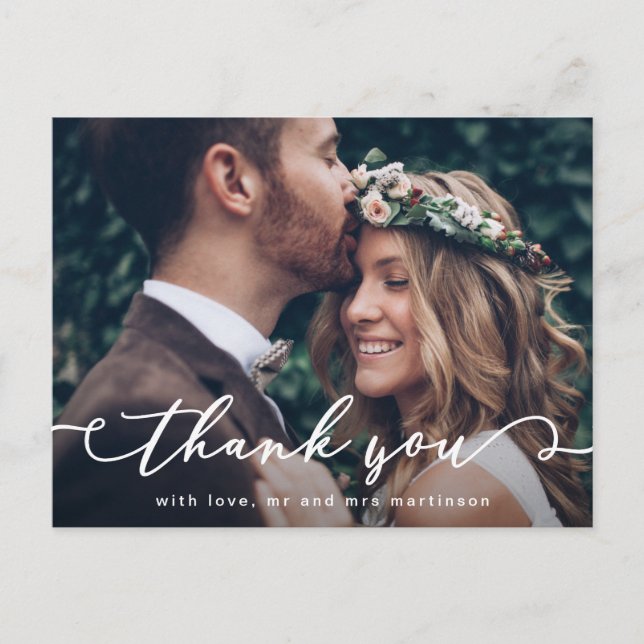 Pretty Script Wedding Photo Thank You  Postcard (Front)