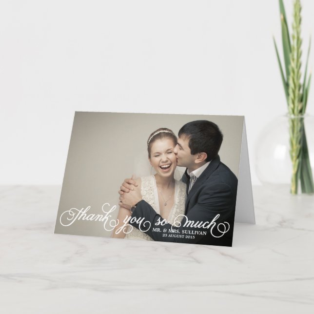 Pretty Script Wedding Thank You Card (Front)