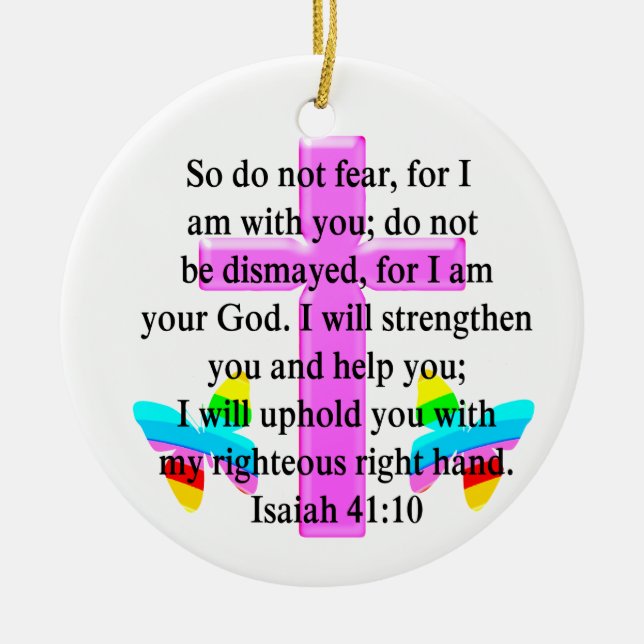 PRETTY SCRIPTURE ISAIAH 41:10 DESIGN CERAMIC TREE DECORATION (Front)
