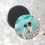 Pretty Sea Glass Photo Wedding  Magnet<br><div class="desc">Personalised photo heart with a sea glass ocean beach background. Pretty for wedding treats.</div>