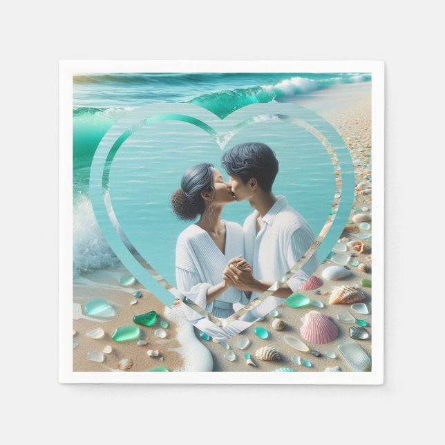 Pretty Sea Glass Photo Wedding  Napkin (Front)