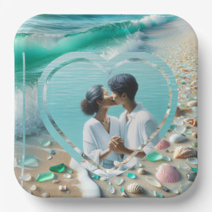 Pretty Sea Glass Photo Wedding  Paper Plate
