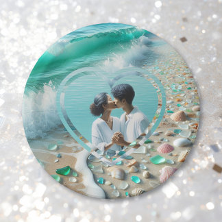 Pretty Sea Glass Photo Wedding Paper Plate