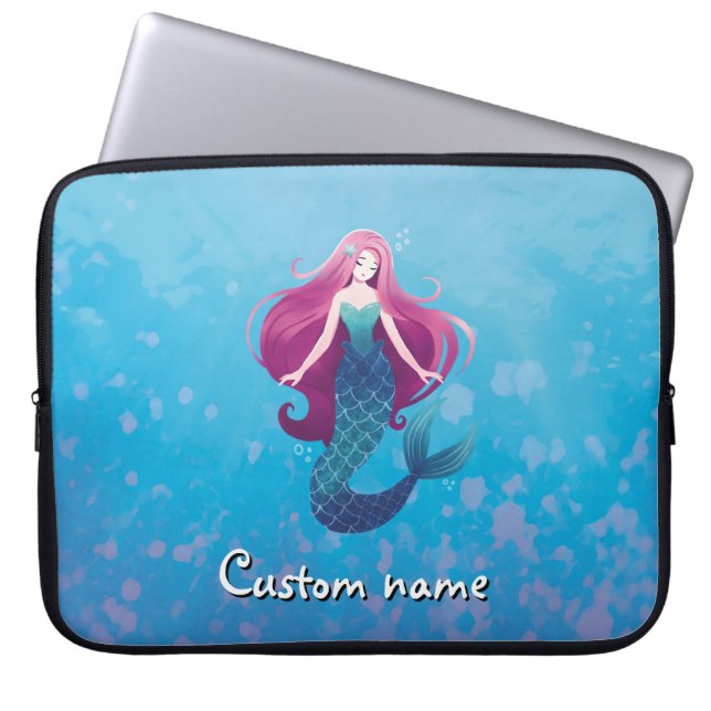 Pretty Sea Mermaid Personalised Laptop Sleeve Case (Front)