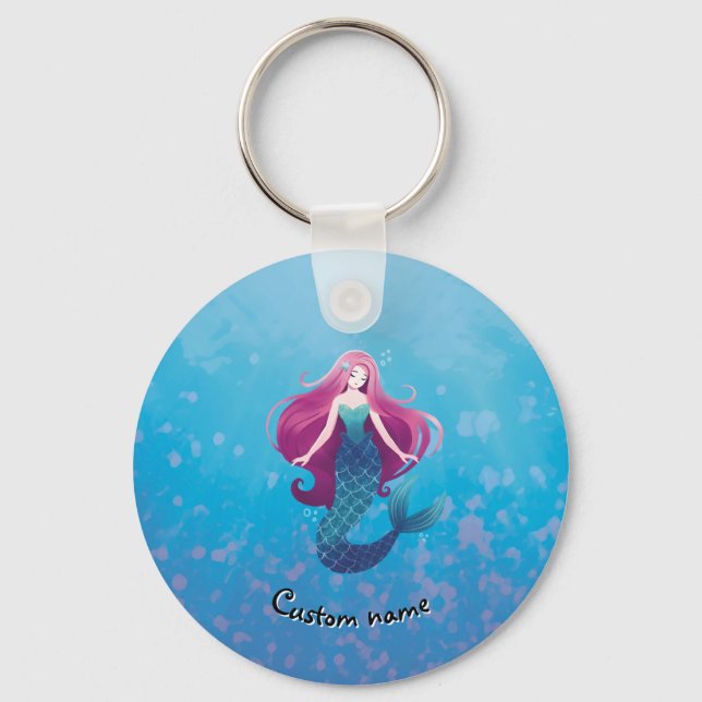 Pretty Sea Mermaid Round Keychain (Front)