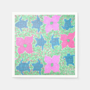 Pretty Sea Turtle and Flower Paper Napkins
