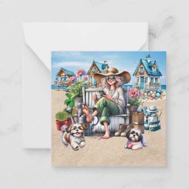 Pretty Senior Beach Lady  Card (Front)