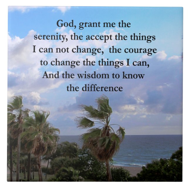PRETTY SERENITY PRAYER PALM TREE PHOTO DESIGN TILE (Front)