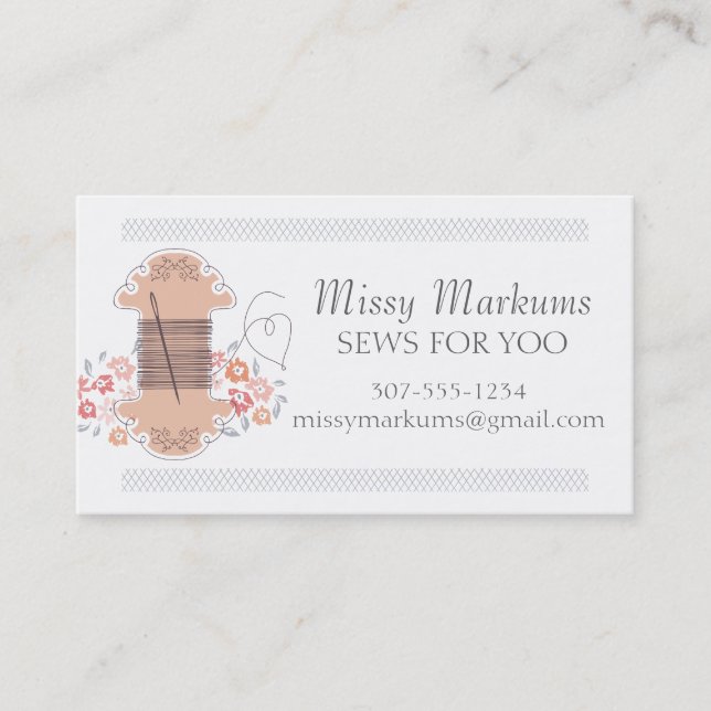 Pretty sewing embroidery needle thread seamstress business card (Front)