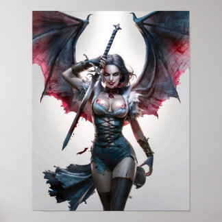Pretty Sexy Vampire Warrior Poster Art