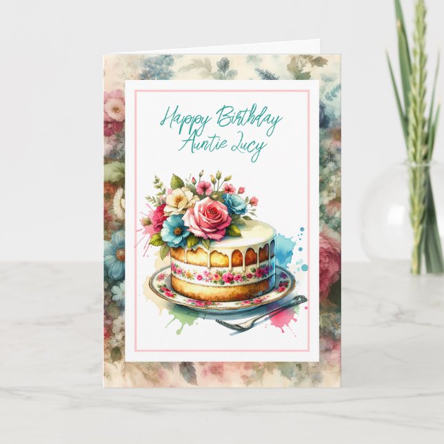 Pretty Shabby Chic Floral Personalised Birthday Card (Front)