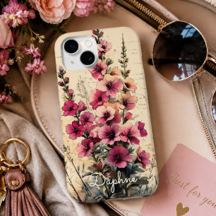 Pretty Shabby Chic Pink Wildflower Personalised iPhone 15 Case