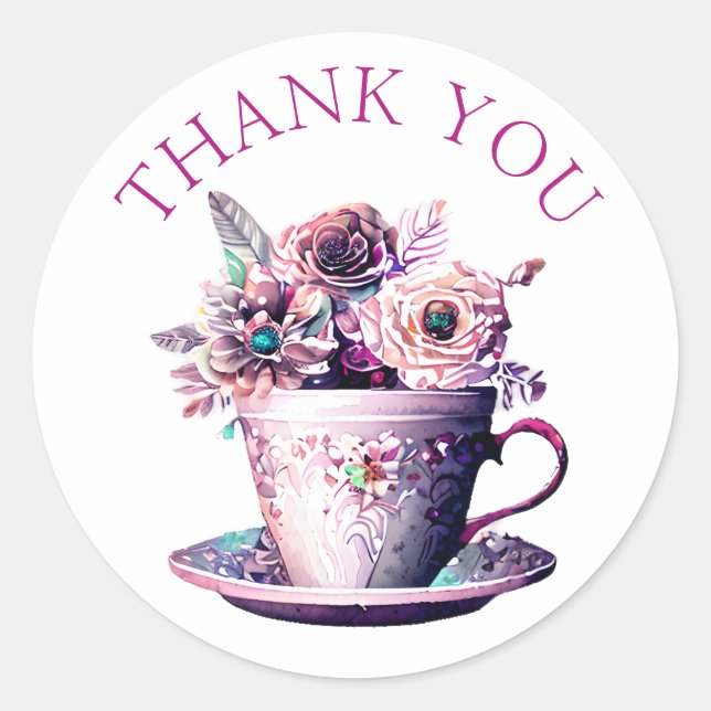 Pretty Shabby Chic Victorian Thank You Classic Round Sticker (Front)