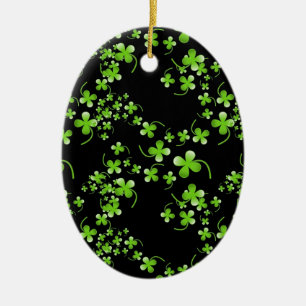 Pretty Shamrock pattern, green on black accessory Ceramic Tree Decoration