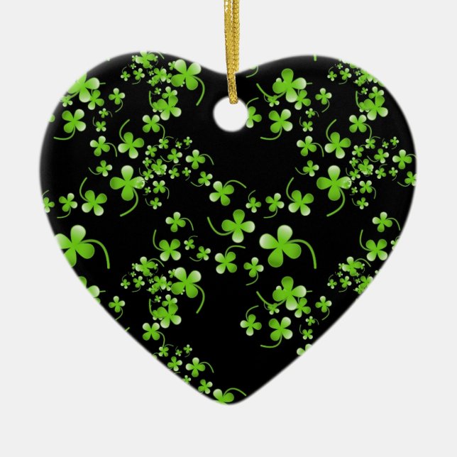 Pretty Shamrock pattern, green on black accessory Ceramic Tree Decoration (Front)