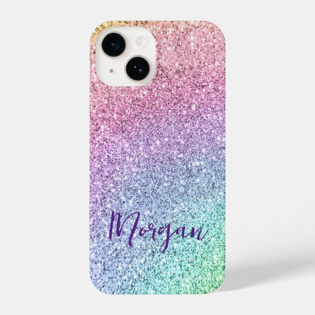 Pretty Shimmering Rainbow Glitter Personalised  iPhone Case (Back)