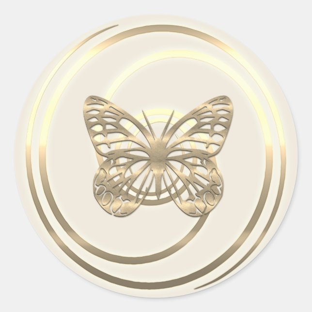 Pretty Shiny Gold Butterfly Classic Round Sticker (Front)