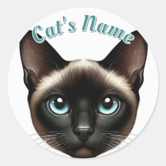 Pretty Shorthaired Siamese Cat • Personalised Classic Round Sticker