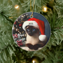 Pretty Siamese Cat in a Santa Hat Christmas