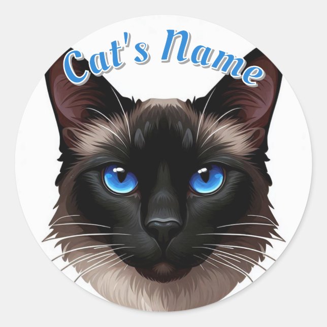 Pretty Siamese Longhaired Cat • Add a Name Classic Round Sticker (Front)