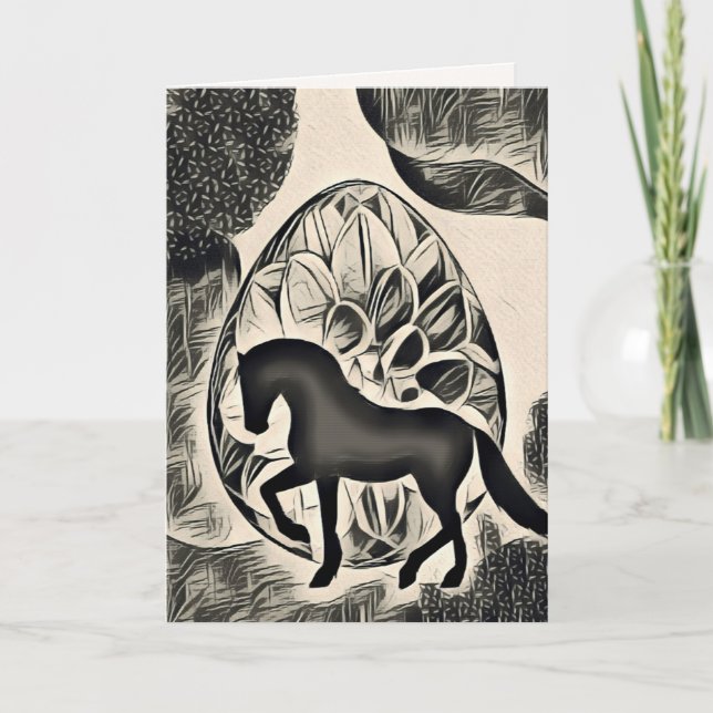 Pretty Silhouette Horse and Easter Egg Easter Card (Front)