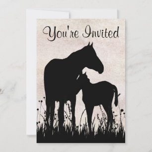 Pretty Silhouette Mare and Foal Horse Baby Shower Invitation