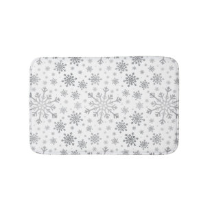 Pretty Silver Christmas Snowflakes on Winter White Bath Mat