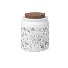 Pretty Silver Christmas Snowflakes on Winter White Candy Jar