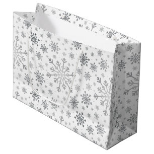 Pretty Silver Christmas Snowflakes on Winter White Large Gift Bag
