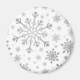 Pretty Silver Christmas Snowflakes on Winter White Magnet
