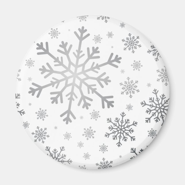 Pretty Silver Christmas Snowflakes on Winter White Magnet (Front)