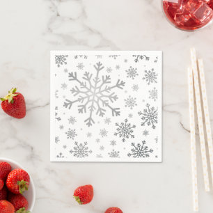 Pretty Silver Christmas Snowflakes on Winter White Napkin