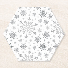Pretty Silver Christmas Snowflakes on Winter White Paper Coaster