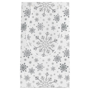 Pretty Silver Christmas Snowflakes on Winter White Small Gift Bag