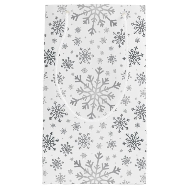 Pretty Silver Christmas Snowflakes on Winter White Small Gift Bag (Front)
