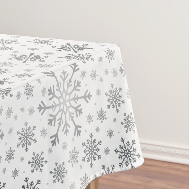 Pretty Silver Christmas Snowflakes on Winter White Tablecloth (In Situ)
