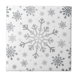 Pretty Silver Christmas Snowflakes on Winter White Tile