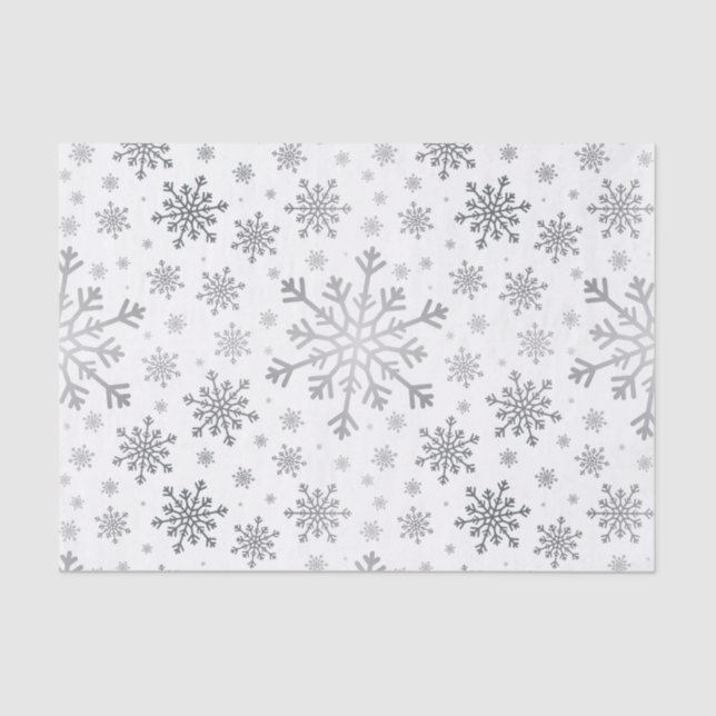 Pretty Silver Christmas Snowflakes on Winter White Tissue Paper (Front)