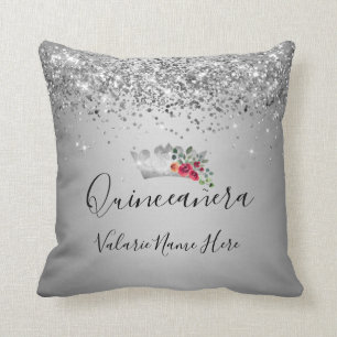 Pretty Silver Glitter Quinceañera Throw Pillow