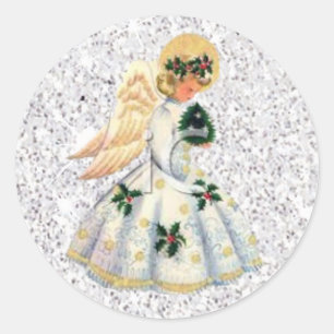 Pretty Silver Glittery Angel Christmas Sticker