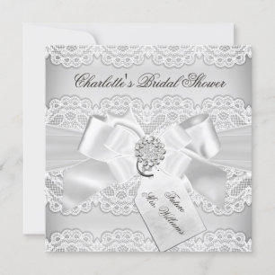 Pretty Silver Lace & Bow Bridal Shower Invitation