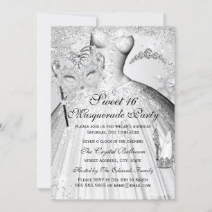 Pretty Silver Princess Masquerade Sweet 16 Invite