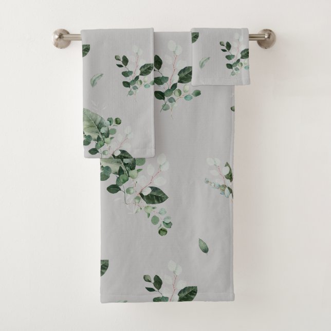 PRETTY SILVER SAGE BOTANICAL BATHROOM TOWEL SET (Insitu)