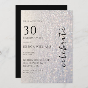 Pretty Silver Snow & Bokeh 30th Birthday Party Invitation