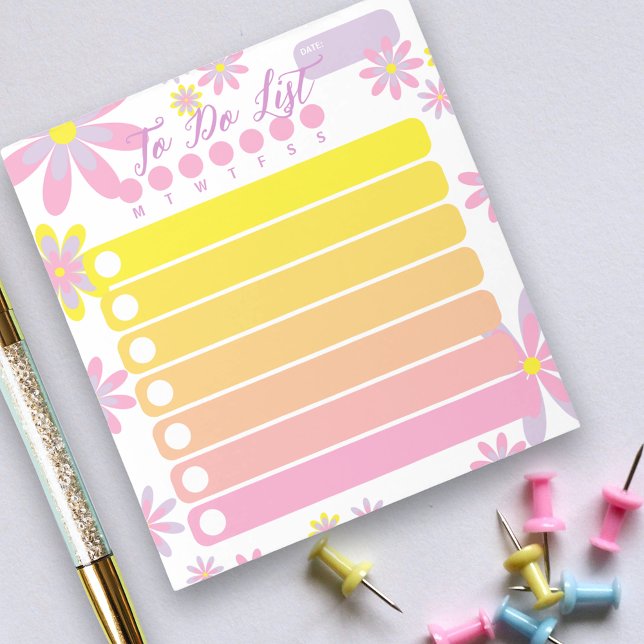 Pretty Simple Floral Pink Orange Yellow To Do List Notepad (Creator Uploaded)