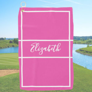 Pretty simple hot pink custom name womens golf towel