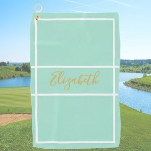 Pretty simple mint green with custom name ladies  golf towel